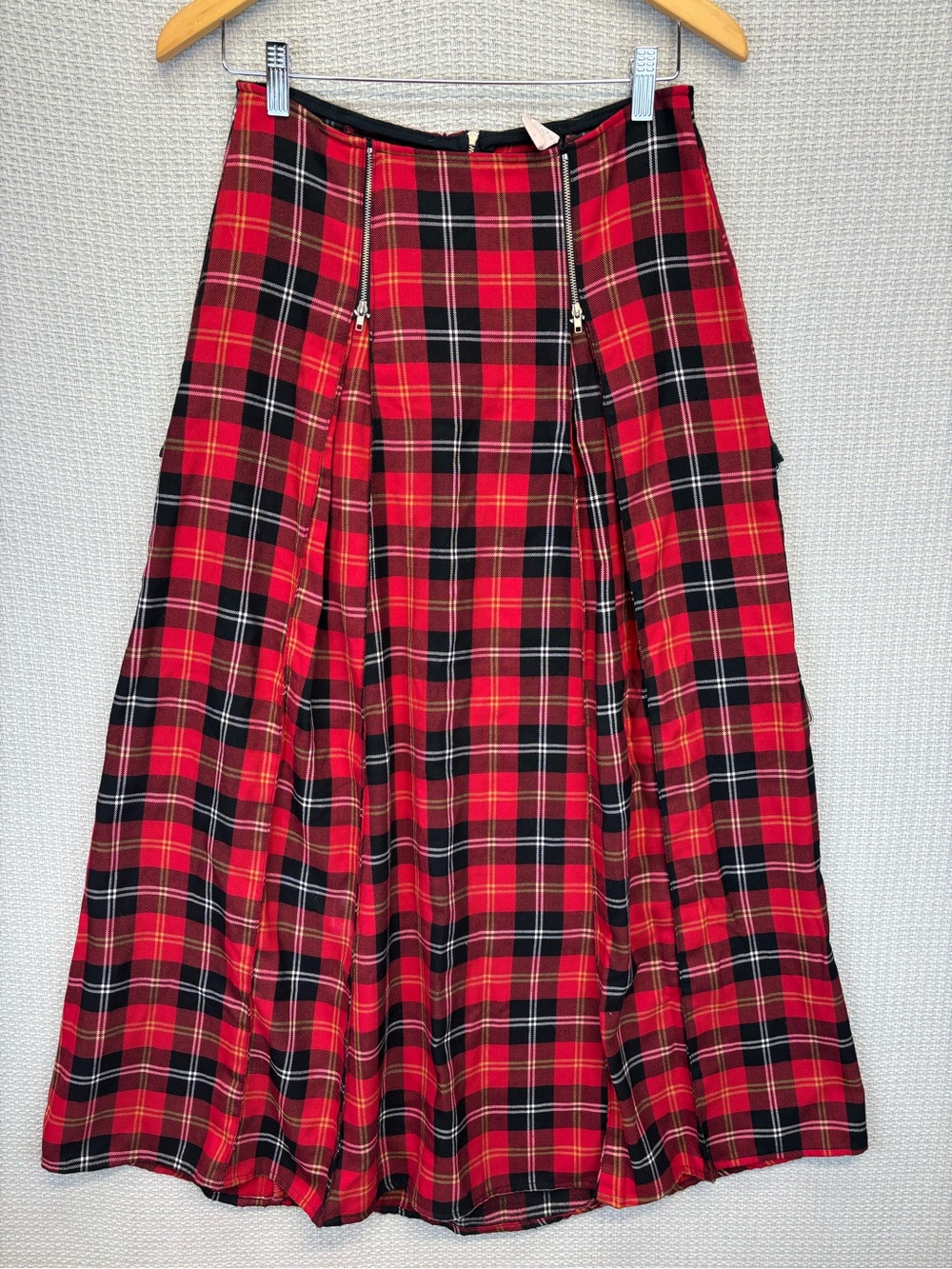 Vintage Y2K Red Black Plaid Maxi Skirt From Zipper Grunge Punk Preppy Goth Sz S
